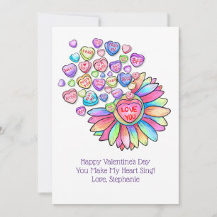 Valentine's Day Card Candy Hearts Flowers Rainbow