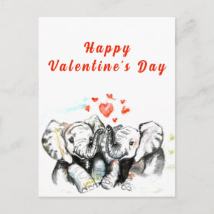 Valentine's Day Card Cute Couple Elephants