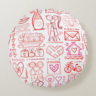 Valentine's day card design. Love and Wedding seam Round Cushion