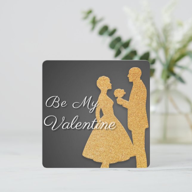 Valentine's Day Card Golden Silhouette Design (Standing Front)