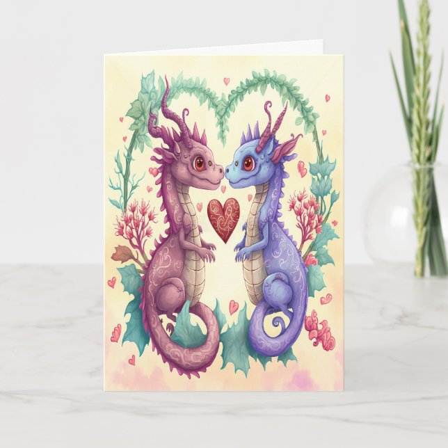 Valentines Day Card of Loving Dragon Couple  (Front)