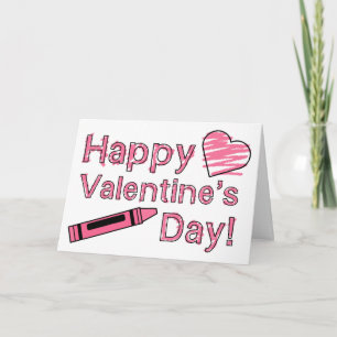 Valentine's Day Card - Pink Crayon & Heart