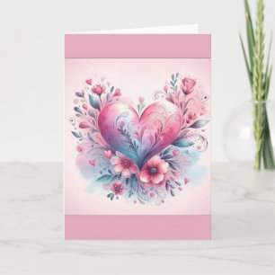 Valentine's Day Card Pink Flowers Pink Heart