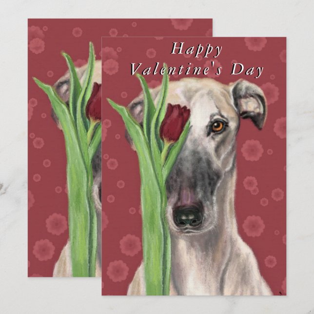 Valentine's Day Card Romantic Dog with Flower (Front/Back)