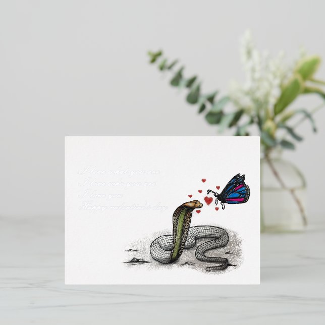 Valentine's Day Card – Snake and Butterfly love (Standing Front)