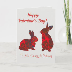 Valentines Day Card Snuggle Bunny Red Art