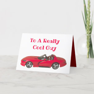 Valentine's Day Card w/Red Sports Car & Basset