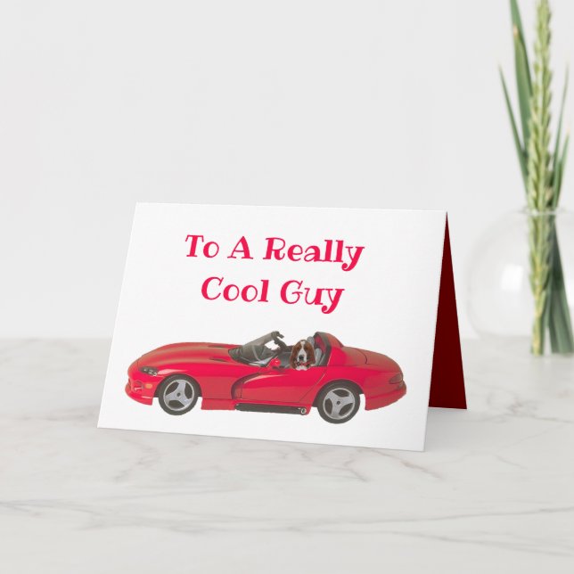 Valentine's Day Card w/Red Sports Car & Basset (Front)