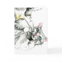Valentine's Day Card: White Cat Drawing