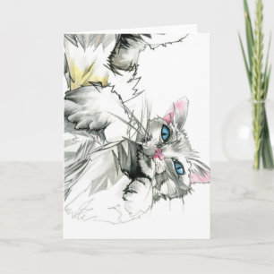 Valentine's Day Card: White Cat Drawing Holiday Card