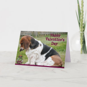 Valentine's Day Card with Basset Hound and Hearts