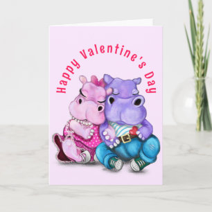 Valentine's Day Card with Couple Hippo Love