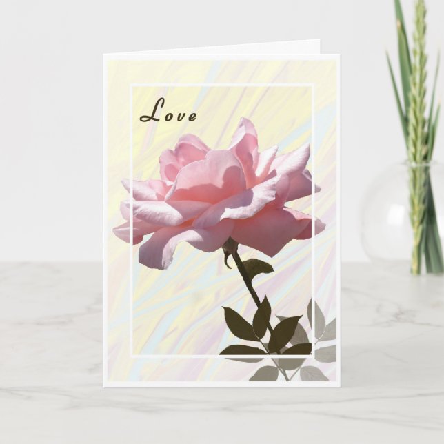Valentine's Day Card with Pink Open Rose (Front)
