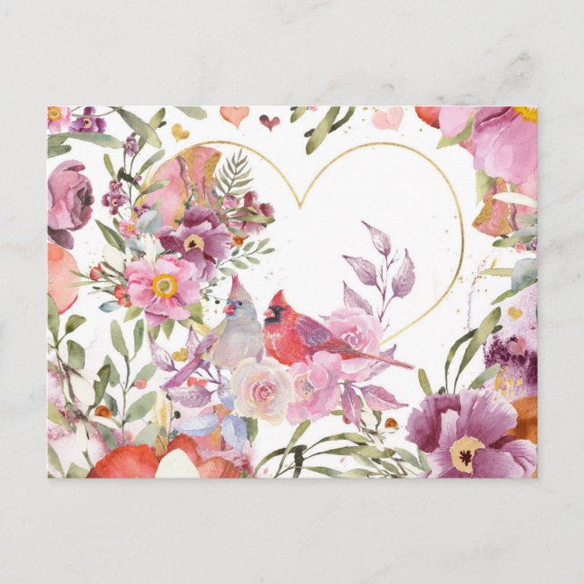 Valentine's Day Cardinals Postcard  (Front)