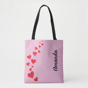 Valentine's Day Cascading Red Heart Tote Bag