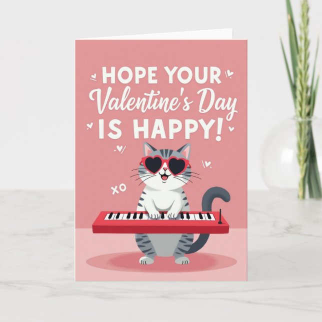 Valentines Day Cat Piano Card (Front)