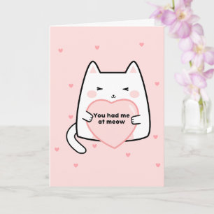 Valentines day cat pink hearts you had me at meow card