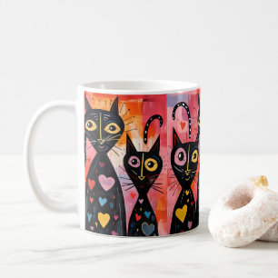 Valentine's Day Cat Red Hearts Mugs