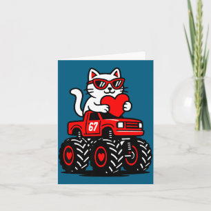 Valentine's Day Cat Riding Truck Illustration Card