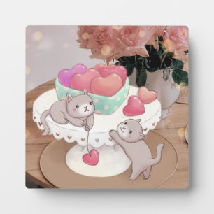 Valentine's Day: Cats, Heart Cookies & Flowers Plaque