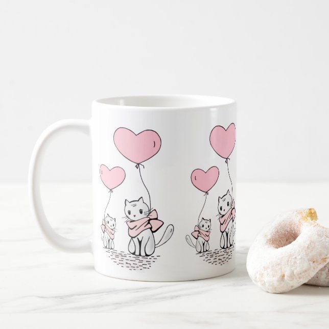 Valentine's Day Cats Pink Hearts Mugs (With Donut)