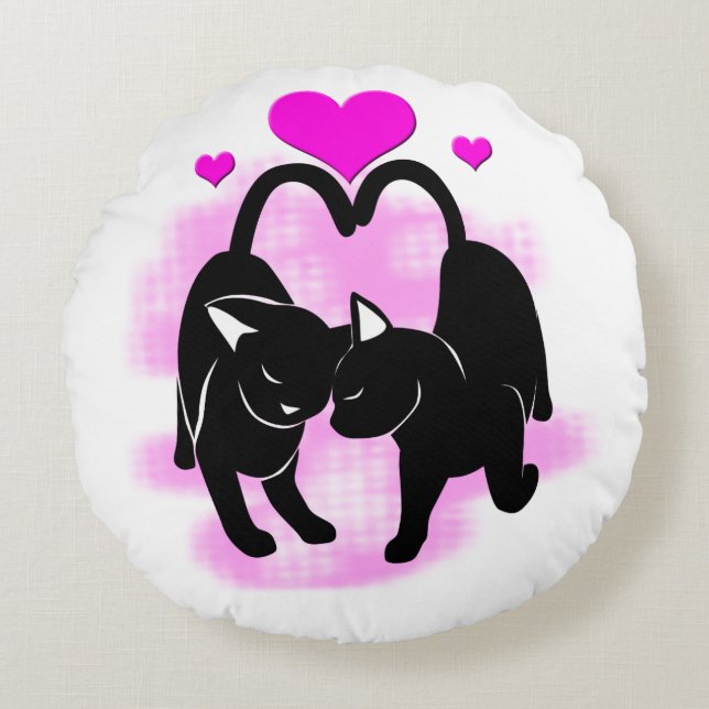 Valentines Day Cats Round Cushion (Front)