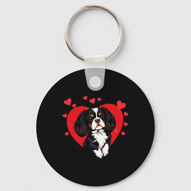 Valentine's Day Cavalier King Charles Spaniel  Key Ring (Front)