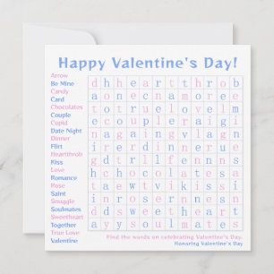 Valentine's Day Celebration Word Game Pink, Blue Holiday Card