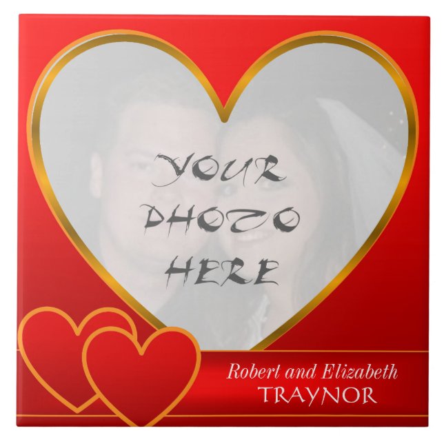 Valentine's Day Ceramic Tile Photo Frame with Name (Front)