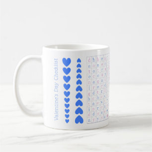 Valentine's Day Checklist Puzzle Pink, Blue Hearts Coffee Mug