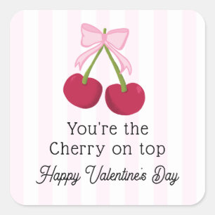 Valentine's Day Cherry on Top Coquette Stripes Square Sticker