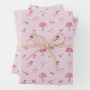 Valentine's Day cherry, pink wrapping paper set