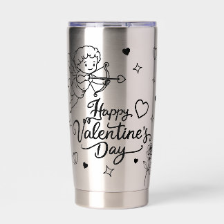 Valentines Day Cherub & Romantic Doodle Design Insulated Tumbler
