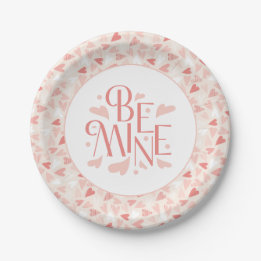 Valentines Day Chic Pink Hearts Be Mine Party Paper Plate
