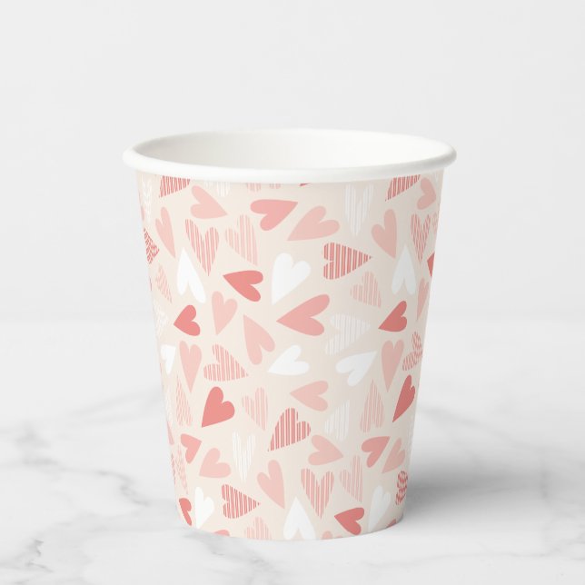 Valentines Day Chic Pink Hearts Party Paper Cups (Front)