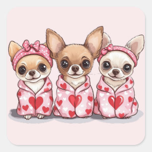 Valentines Day Chihuahua Dogs Square Sticker
