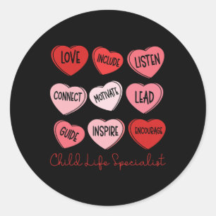 Valentine's Day Child Life Specialist Cute Hearts  Classic Round Sticker