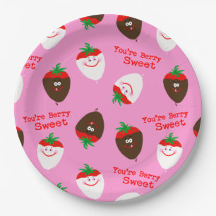 Valentine's Day Chocolate Dipped Strawberries Paper Plate