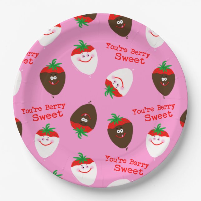 Valentine's Day Chocolate Dipped Strawberries Paper Plate (Front)
