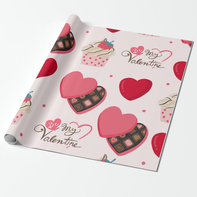 Valentines Day Chocolates Wrapping Paper (Unrolled)