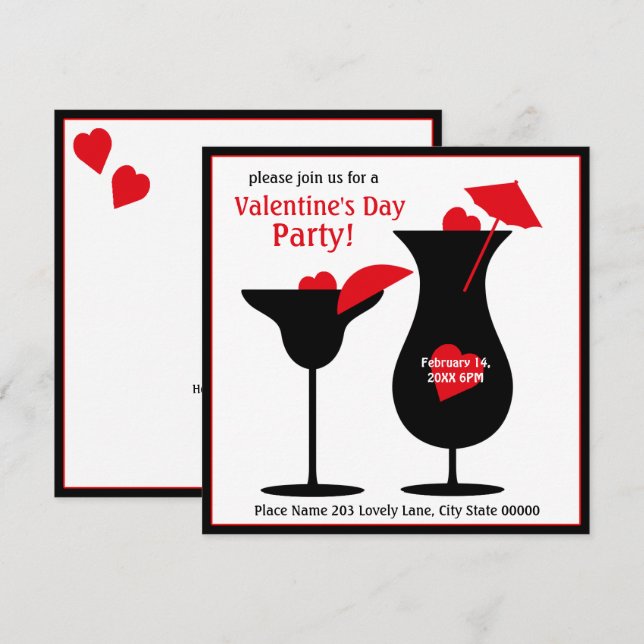 Valentine's Day Cocktails Simple Party Invitation (Front/Back)