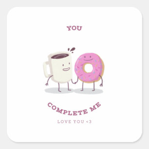 valentine's day coffee and doughnut character square sticker