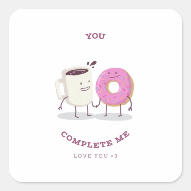 valentine's day coffee and doughnut character square sticker (Front)