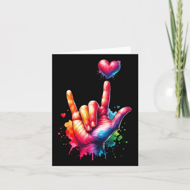 Valentines Day Colourful Asl I Love You Heart Wome Card (Front)