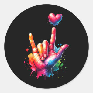 Valentines Day Colourful Asl I Love You Heart Wome Classic Round Sticker
