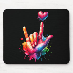 Valentines Day Colourful Asl I Love You Heart Wome Mouse Mat