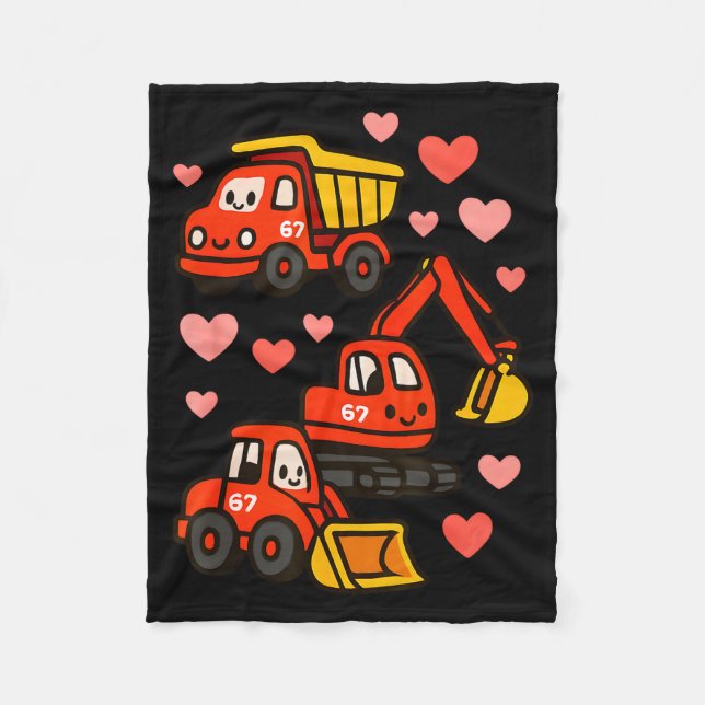 Valentine's Day Construction Trucks Funny Artwork Fleece Blanket (Front)