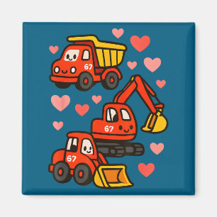 Valentine's Day Construction Trucks Funny Artwork Magnet