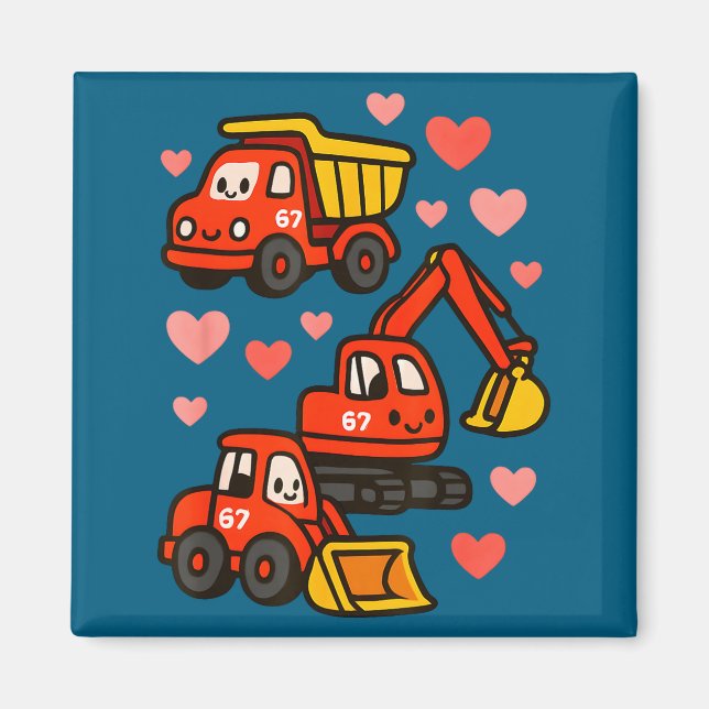 Valentine's Day Construction Trucks Funny Artwork Magnet (Front)