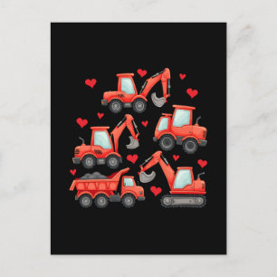 Valentines Day Construction Trucks Holiday Postcard
